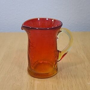 Vintage Amberina Crackle Glass Creamer-1960 Collectible Hand Blown Glass